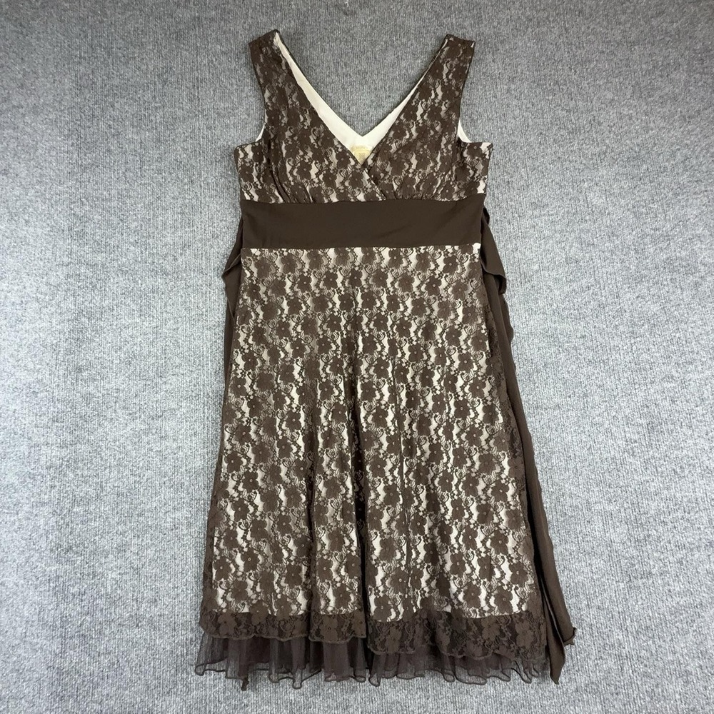 Studio Y Dress Womens XL Brown Lace Fit Flare Sleeveless V Neck Knee Length